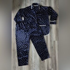 Women’s Victoria’s Secret Navy Blue Polka Dot Long Sleeve Top Pajama Pants Set